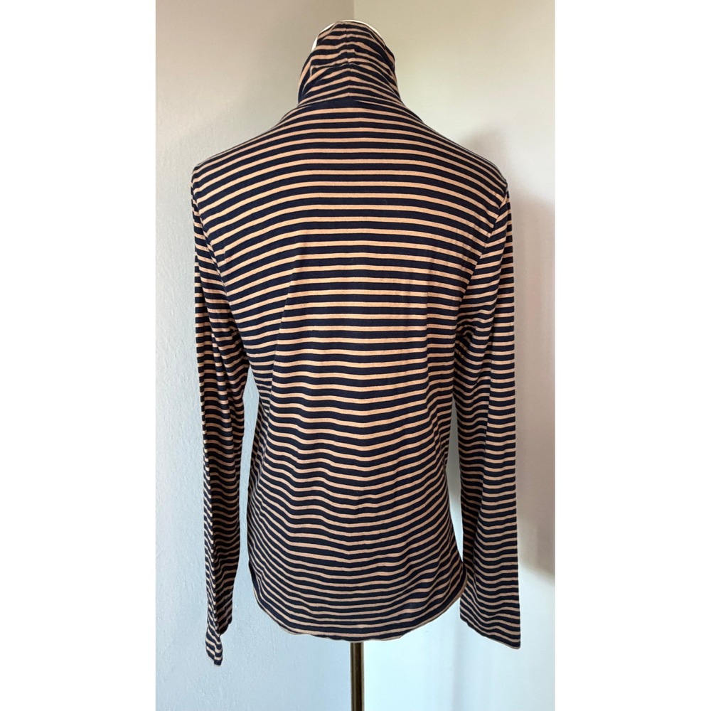 J.Crew Re-Imagined Navy Camel Striped Turtleneck Top L 100% Cotton - Picture 5 of 9